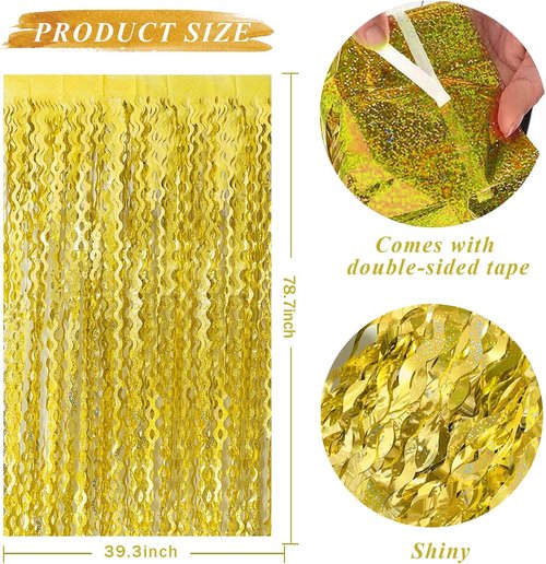 Gold Backdrop | Foil Curtain Decorations for Birthdays, Bachelorette Parties & Events - 6ft x 3ft