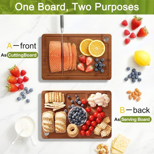 Homaxy Bamboo Cutting Board Set - 3 Wooden Boards with Non-Slip Mats & Deep Juice Groove | Ideal for Meat, Fruits & Vegetables