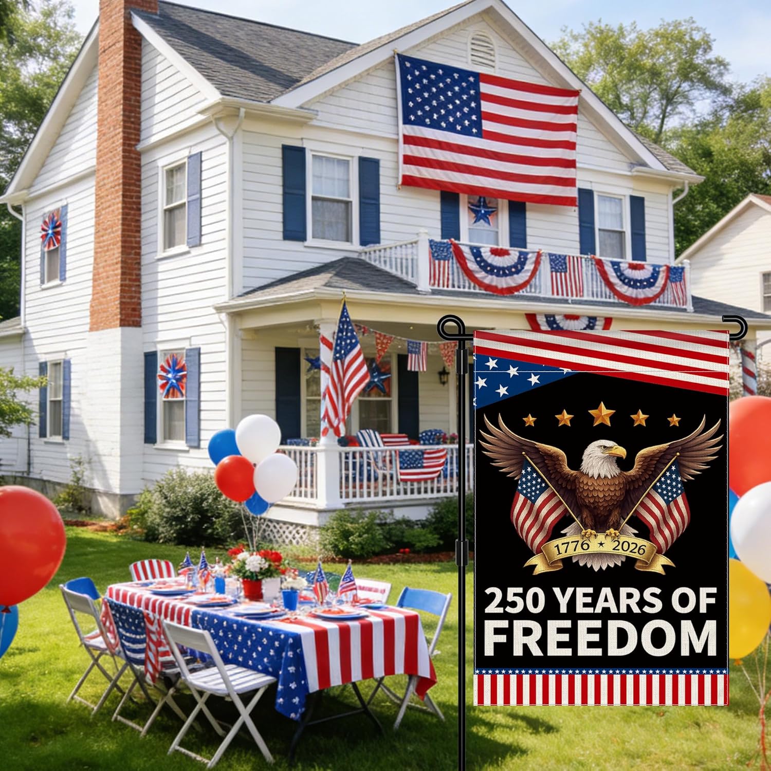America 250th Anniversary Garden Flag - Double-Sided Patriotic Banner with Eagle Design | 12x18 Inch