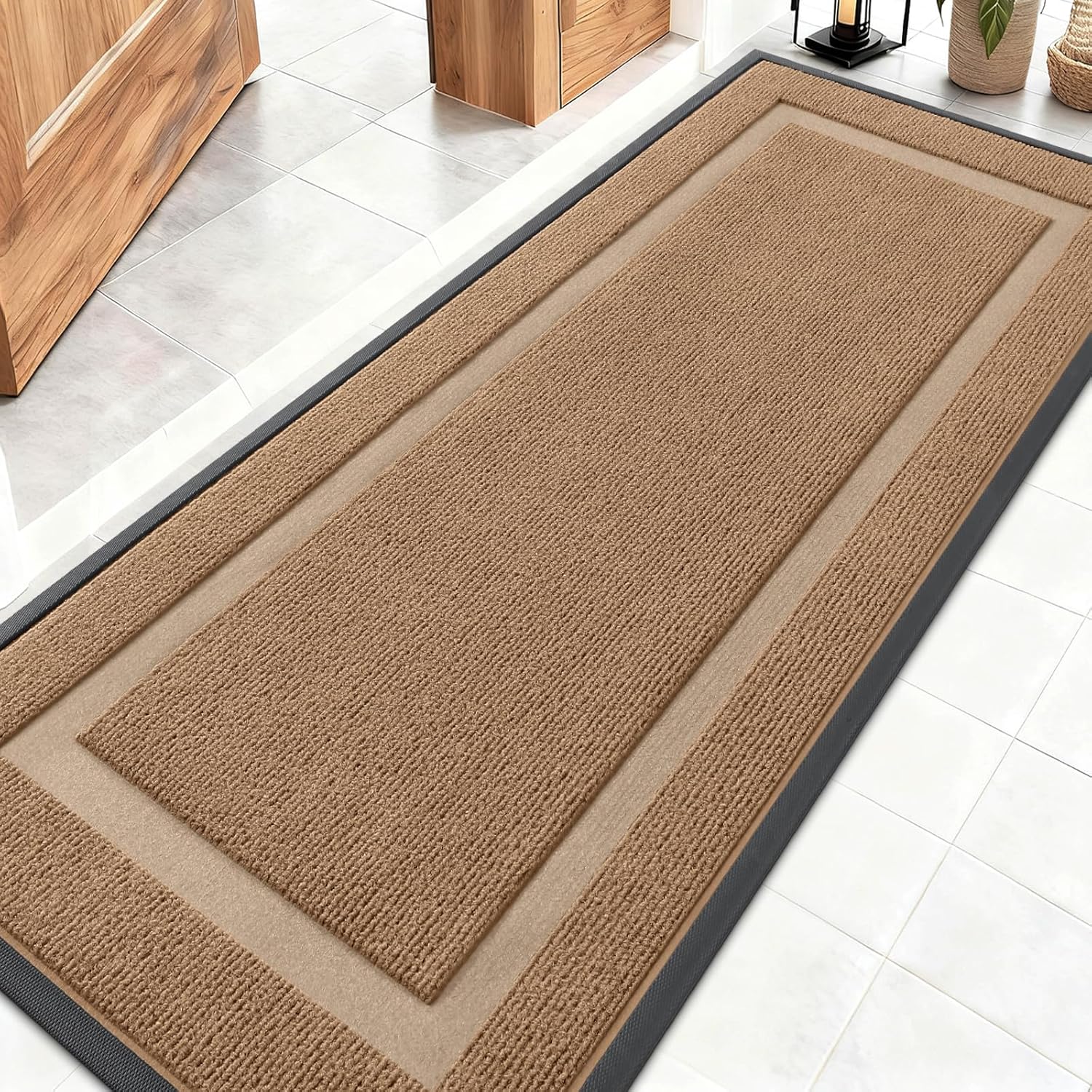 OLANLY Waterproof Front Door Mat - All-Season Indoor/Outdoor Doormat, Sturdy Natural Rubber, 59x20, Light Brown