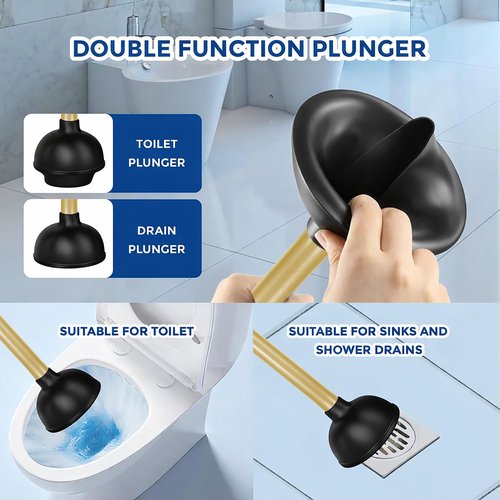 Toilet Plunger with Holder for Bathroom - Deep Cleaning - Heavy Duty - Strong Efficient Suction Cup - Household Essentials - Household Supplies, Satin Gold
