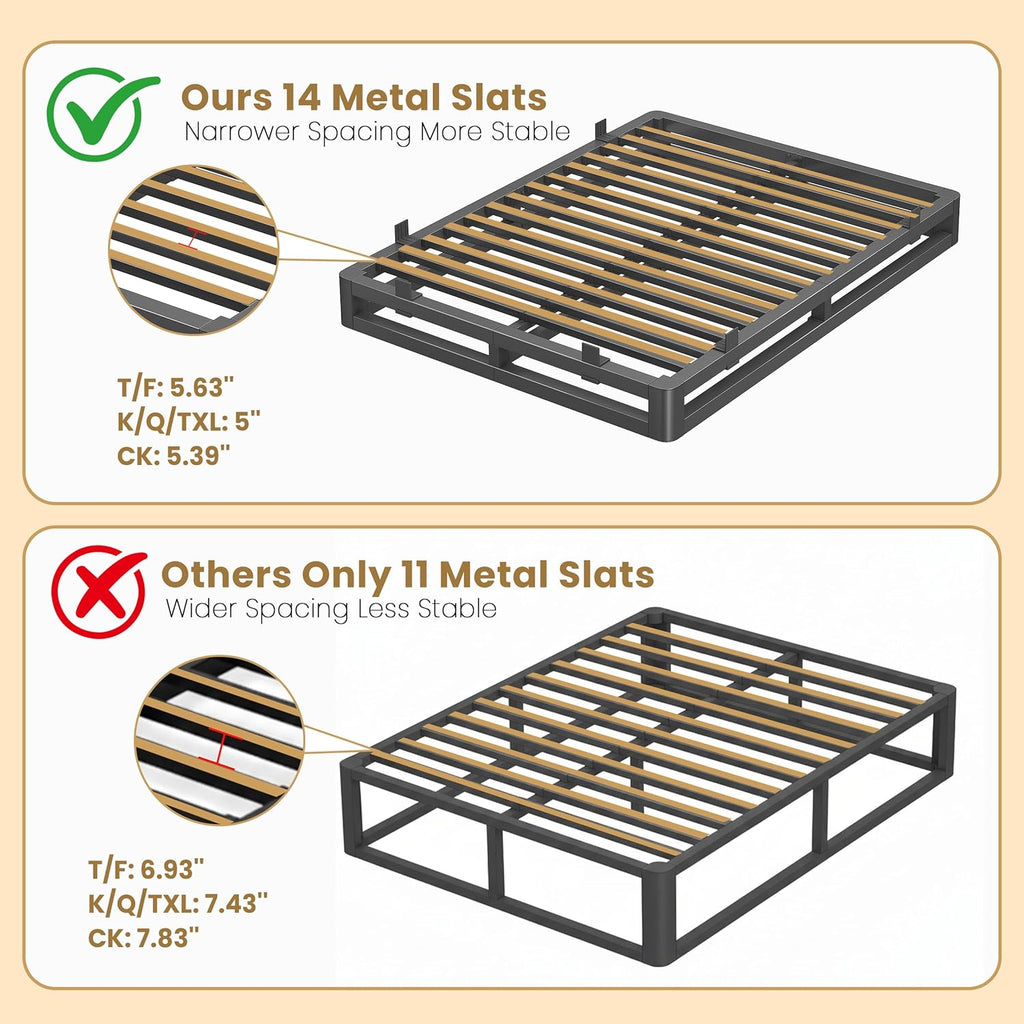 Skiennix 6-Inch Queen Bed Frame - Squeak-Free U-Slot Design with Heavy-Duty Steel Support | Black