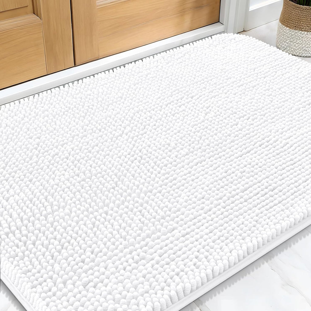 OLANLY Dog Door Mat - Absorbent Non-Slip Mud Mat for Indoor Use | Quick Dry Chenille 30x20, White