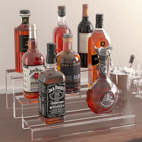 JUESHA 2 Pack Tiers Bar Shelves for Liquor Bottles, 15" Clear Acrylic Risers Display Racks Stands for Figures Pops Cupcake Perfume Collections (Clear)