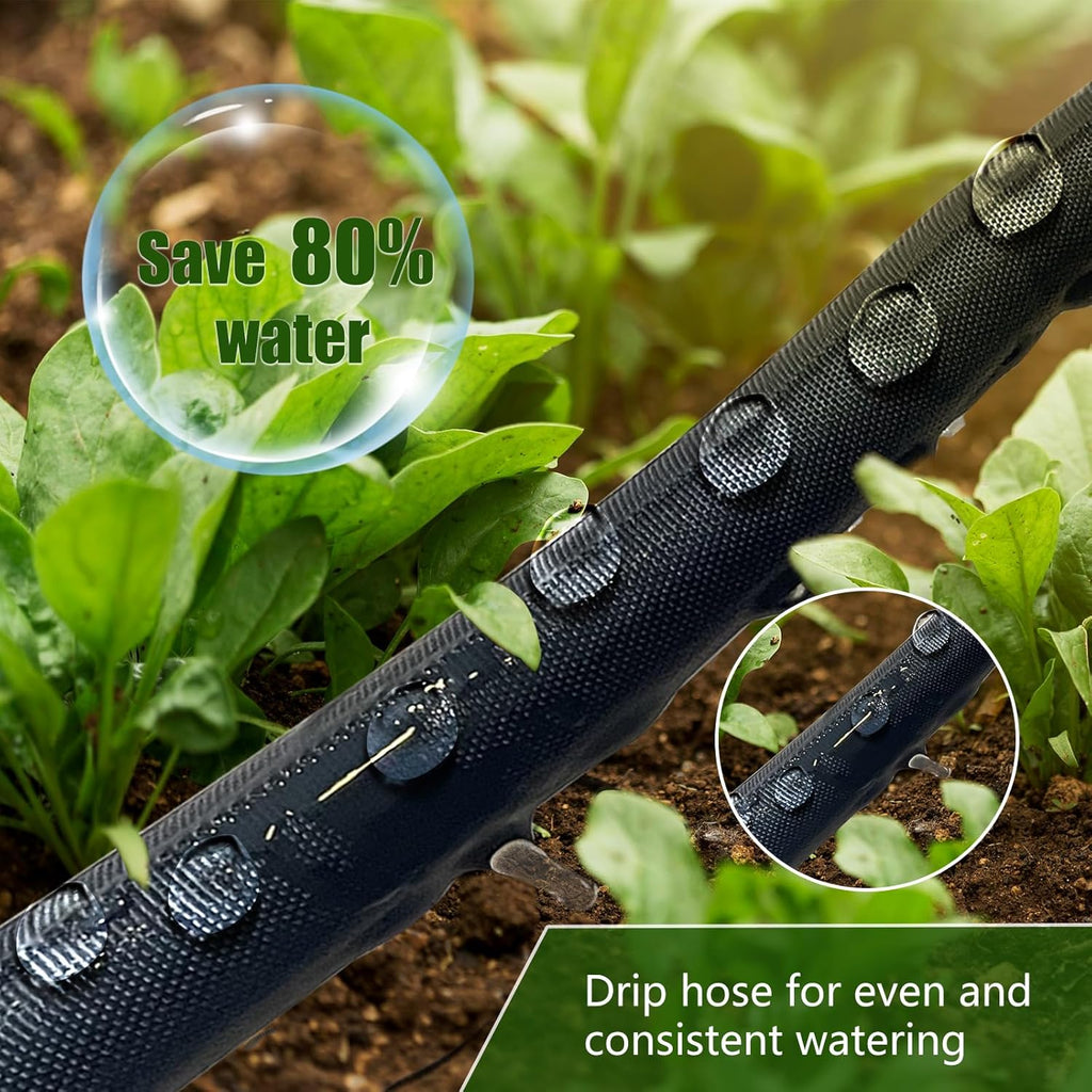 Soaker Hose 100FT - Thickened Flat Drip Irrigation Hose | Leak-Free Design Saves 80% Water