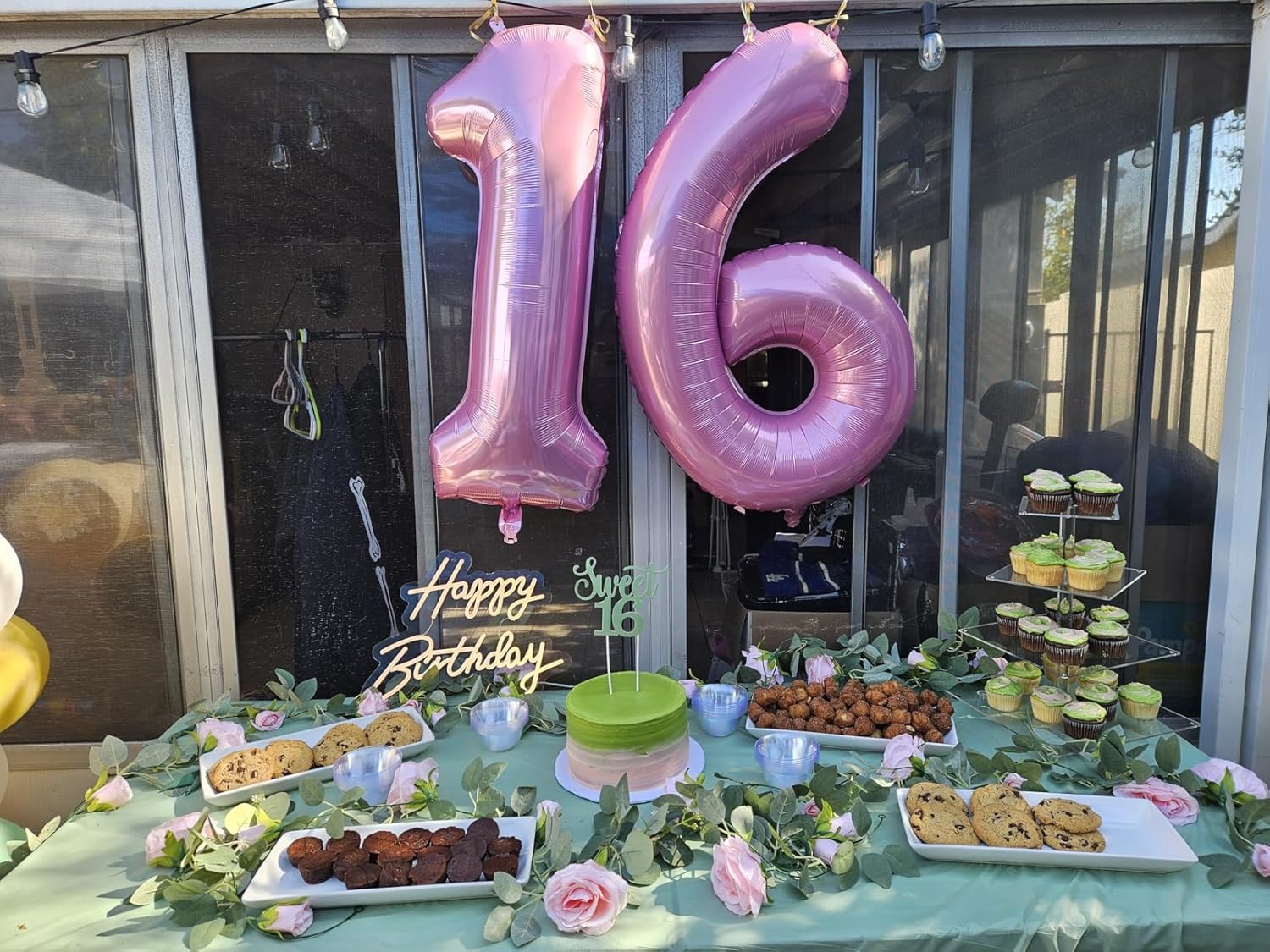 Skiennix Number Balloons - 40 Inch Pink Balloons for 1st Birthday & Baby Shower Decorations