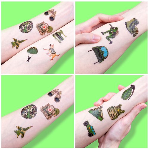 96 PCS Military Camo Pre-Cut Temporary Tattoos for Kids | Super Cute Military Themed Birthday Party Favors, Supplies, Decorations, Fake Tattoo Stickers, School Rewards & Gifts Boys & Girls, Carnival