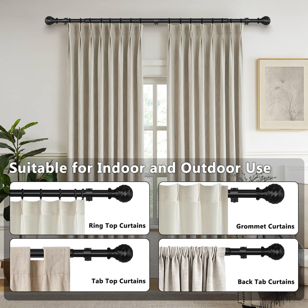 Curtain Rod for Sliding Glass Door, 34-93 Inch Adjustable 1 Inch Heavy Duty Drapery Rod, Window Treatment Rod for Bedroom, Living Room and Indoor Outdoor Use, Matte Black