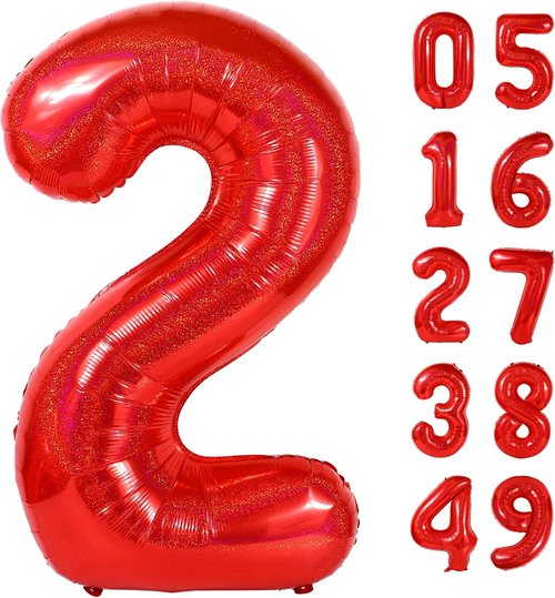 Laser Red Number 2 Balloon - 40 Inch Birthday Decoration for Second Birthday Party