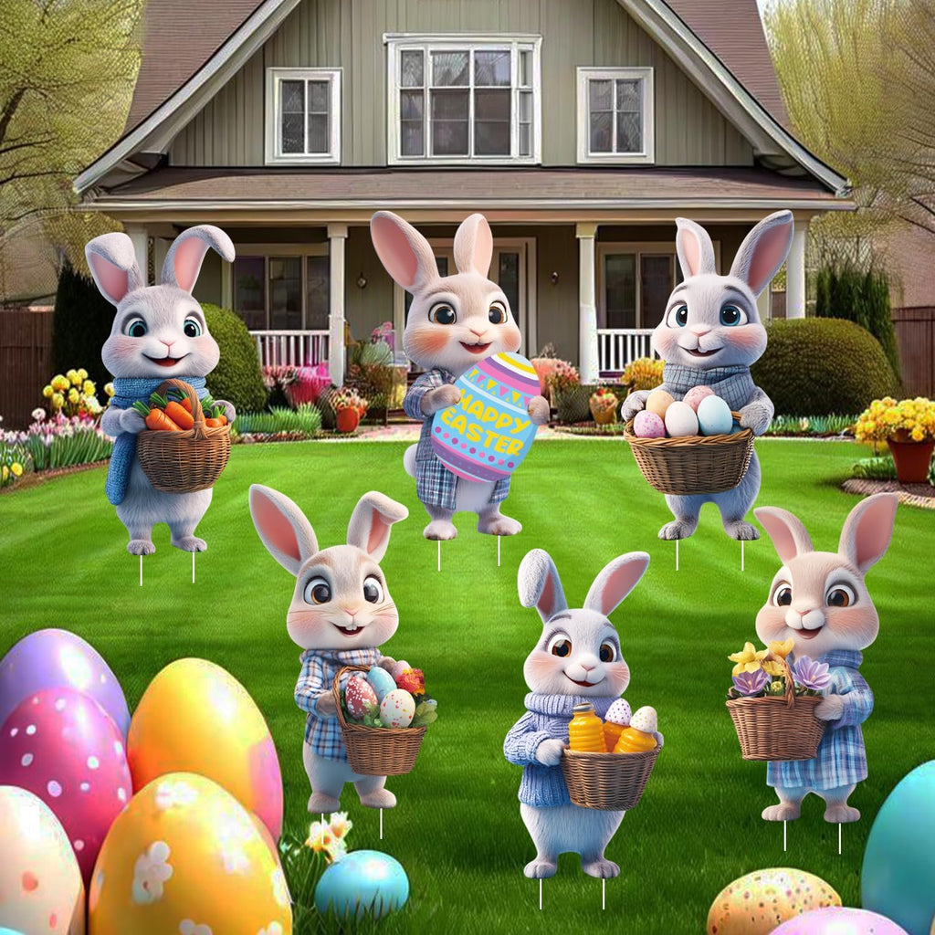 Skiennix Bunny Yard Signs - Cute Rabbit Garden Decor for Easter | 6 Pcs Outdoor Welcome Signs (Brown)