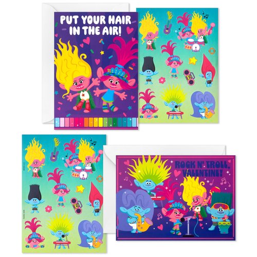 Hallmark Trolls Valentines Day Cards Assortment for Kids (24 Valentine Cards, 24 Sticker Sheets and Envelopes)
