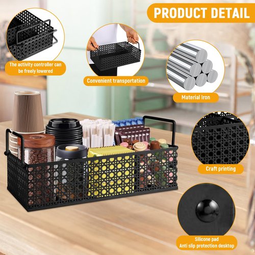 DYGZBLHT Coffee Bar Organizer, Metal Countertop Station With Handles, Coffee Pods Holder, Tea Condiment Organizer, Mesh Black