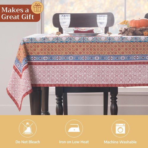 Maison d' Hermine Table Cloth Rectangle Table 100% Cotton 60 x 108 Inches Fall Tablecloth Reusable Everyday Use for Thanksgiving Christmas Decorations Dining Farmhouse Party (Romane)