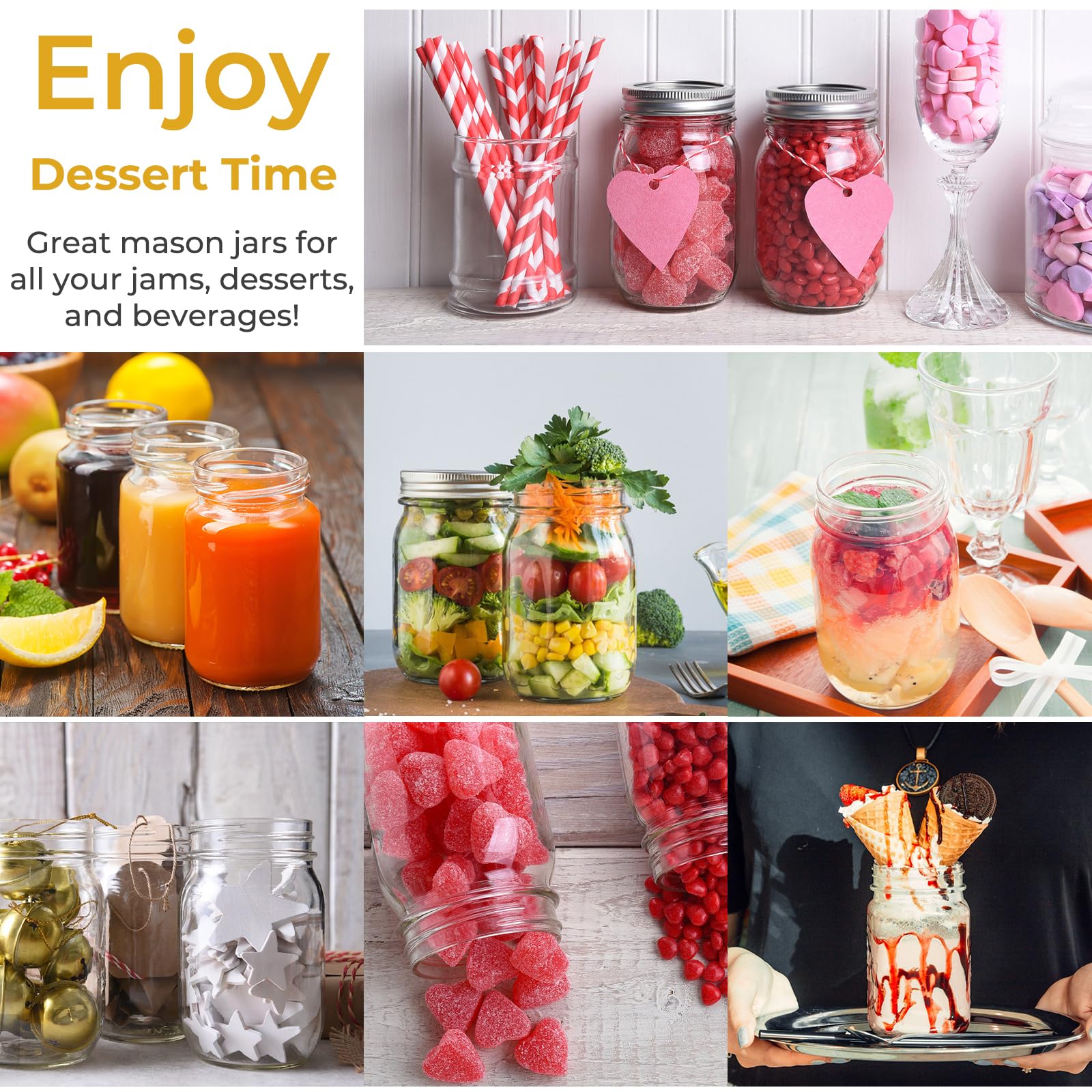 CycleMore 16 oz Mason Jars With Airtight Lids and Brands 15 Pack Glass Canning Jars with Regular Mouth, Pint Clear Glass Jar For DIY Projects, Food Storage and Fermenting with Brush & 24 Labels