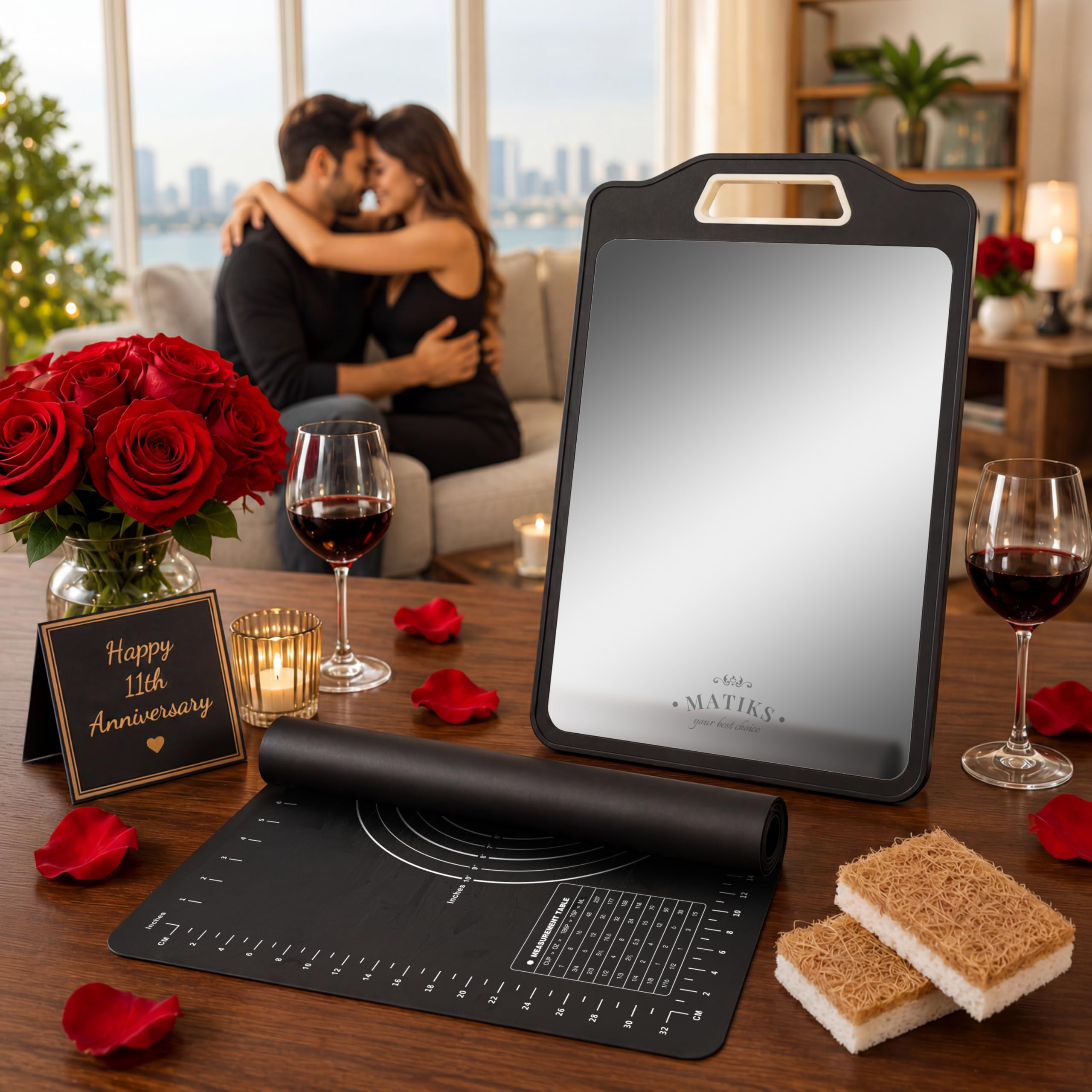 Matiks 316 Stainless Steel Cutting Board Set Double Sided, Dishwasher Safe - 11th Wedding Anniversary Steel Gift - Housewarming Gifts New Home Kitchen - First Home Cooking Gift for Men, Women, Couples