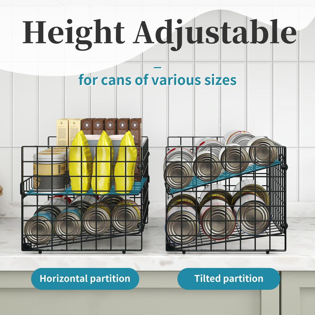 Sbanmao 2-Pack Stackable Can Organizer for Pantry, Adjustable Can Holder Rack for Canned Food Soda Drink Goods Storage up to 36 Cans Storage, 2 Tier, Black