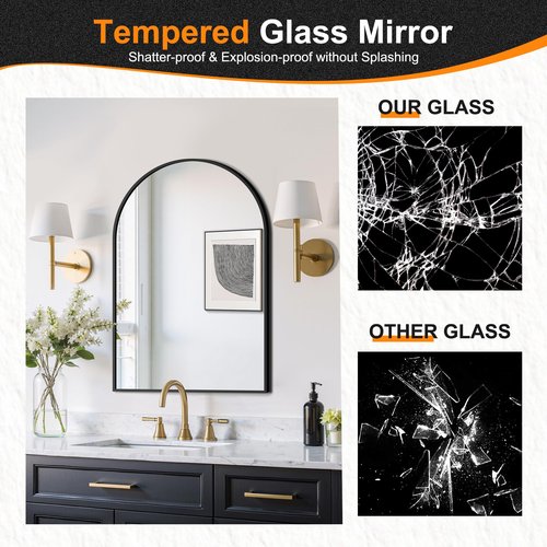 Delma Arched Bathroom Mirror, 24"x36" Wall Mounted Vanity Mirror for Bedroom, Living Room and Entryway, Black