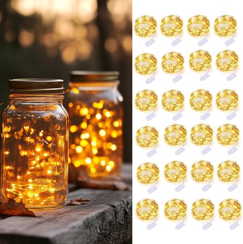 Fairy Lights 24 Pack - Battery Operated 3.3ft 20 LED Warm White Silver Wire for Weddings & DIY Decor