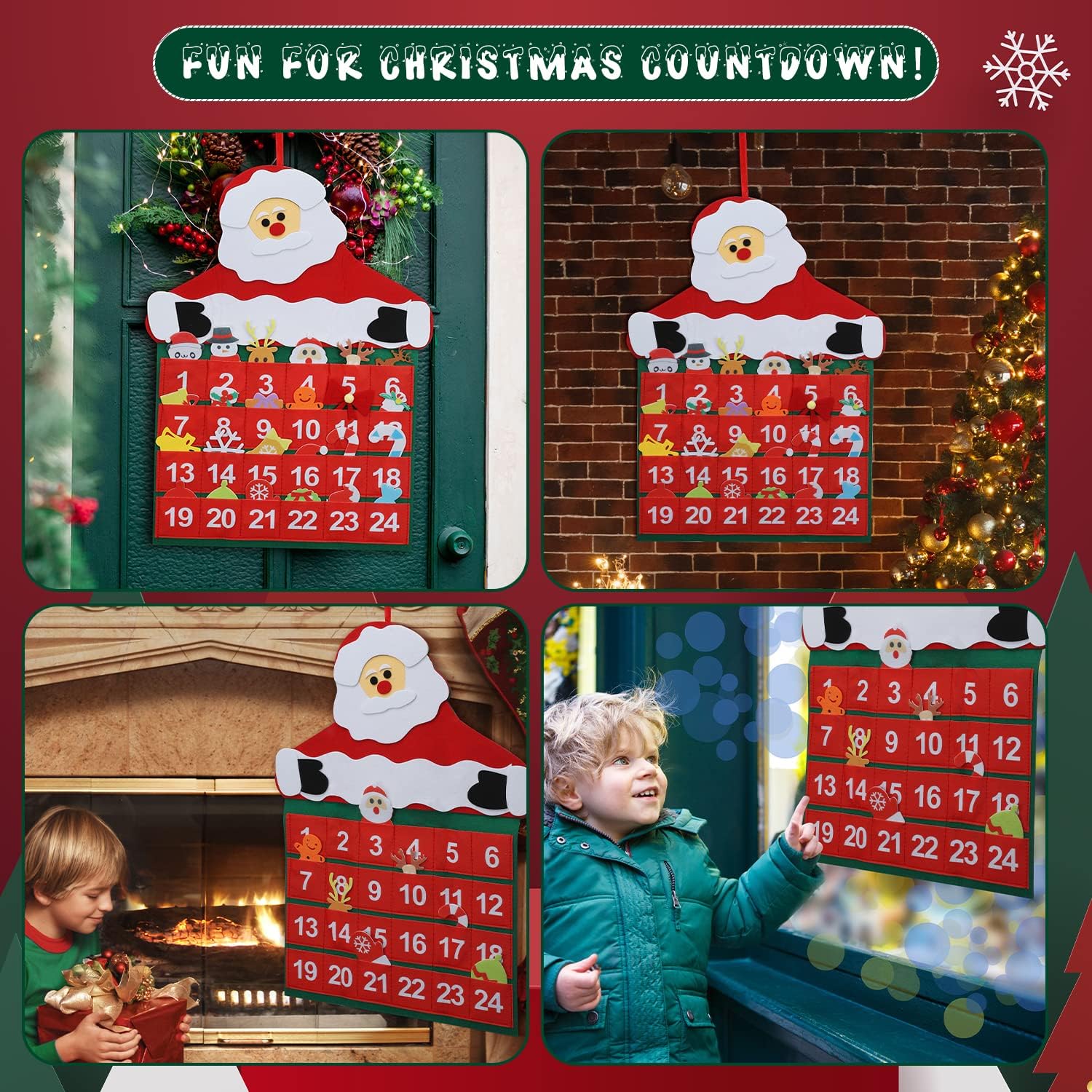 TOY Life Christmas Advent Calendar - 2025 Countdown with 24 Pockets & Felt Santa Decoration