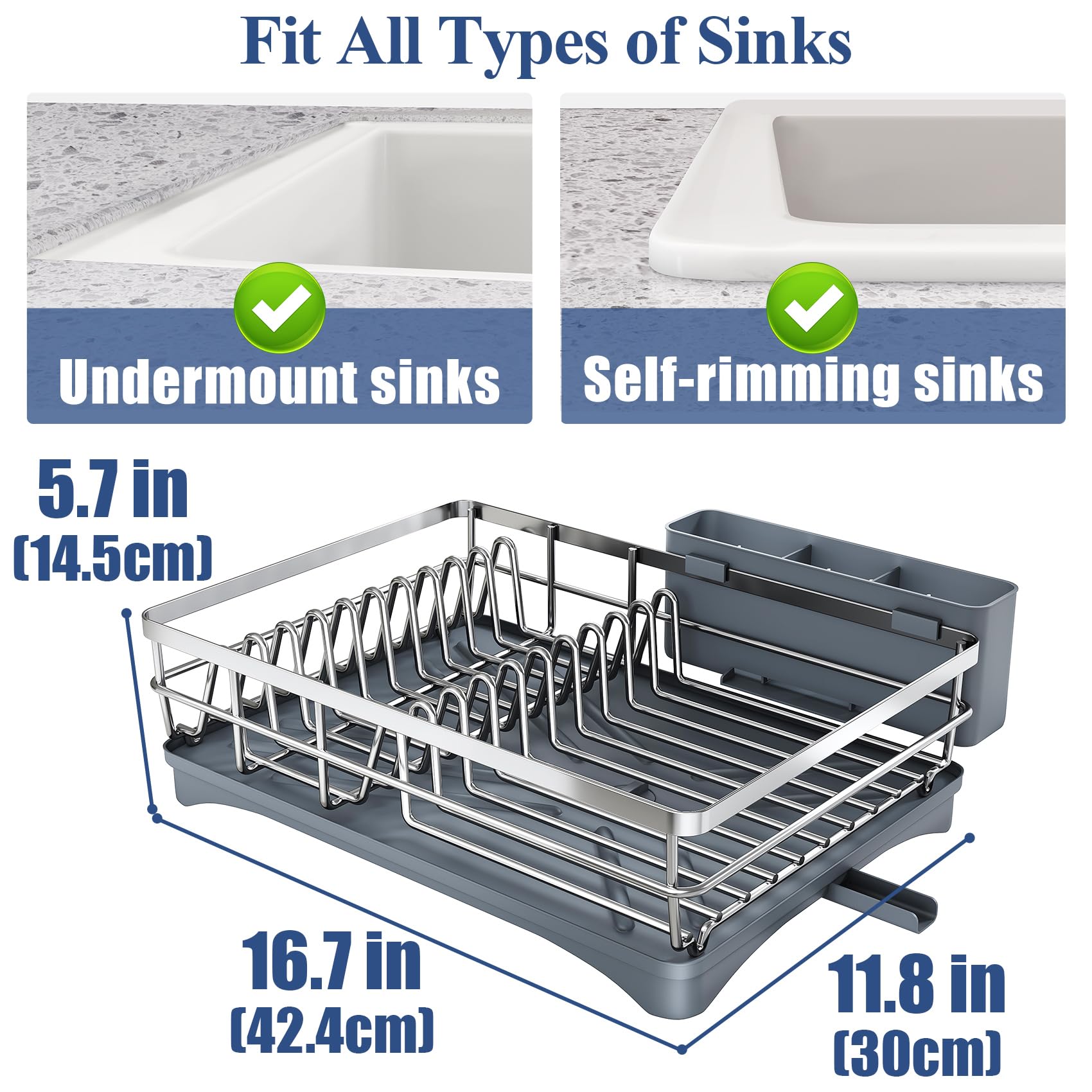 SNTD Dish Drying Rack for Kitchen Counter - Stainless Steel Dish Rack with Drainboard, Large Dish Drainer with Utensil Holder for Sink, Silver