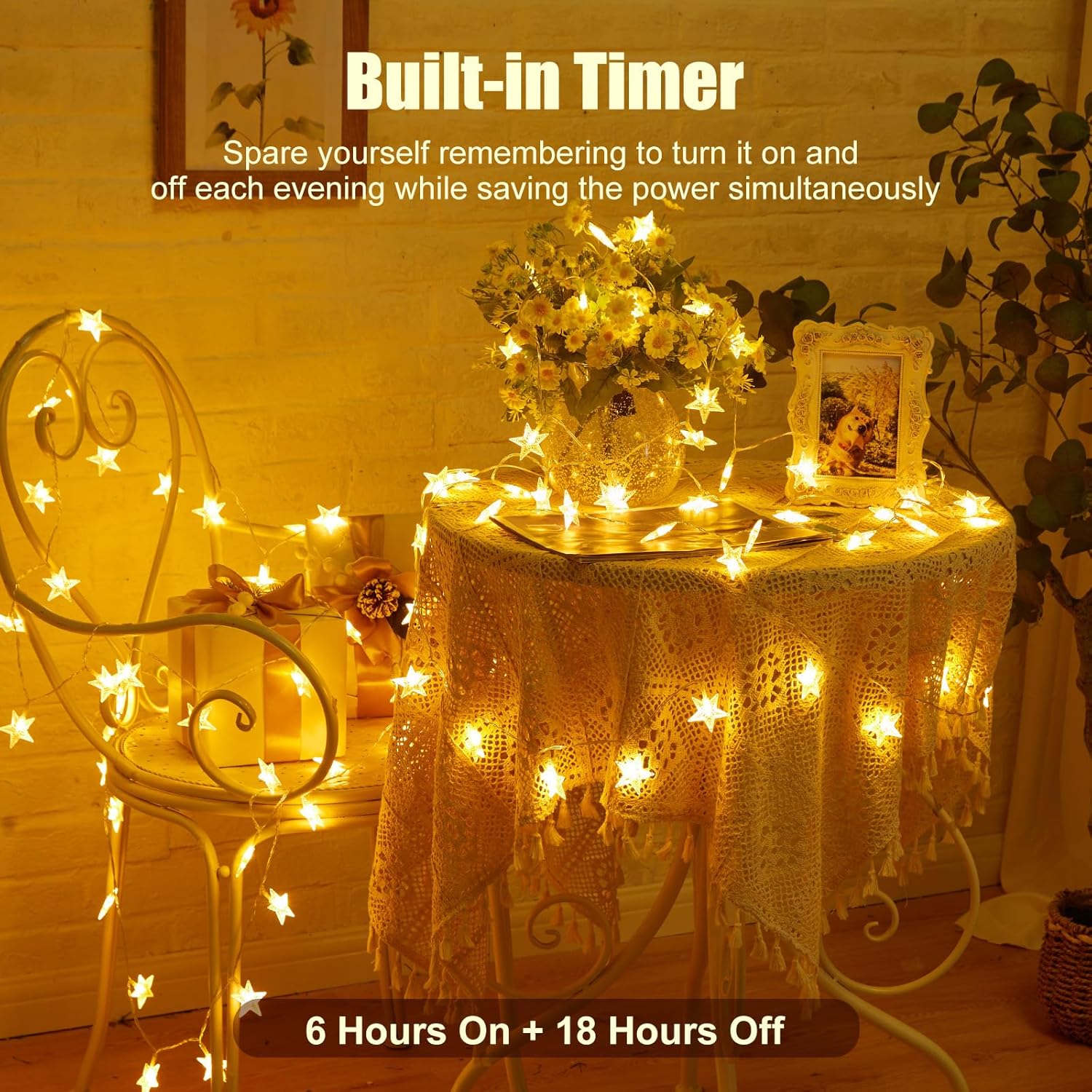 Minetom Star String Lights - 50 LED Battery Operated Fairy Lights | 17 ft Waterproof Warm White for Indoor & Outdoor Decor