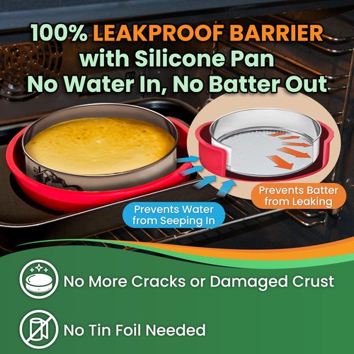 PETÍTS DESSERTS Cheese Cake Pans for Baking - NON TOXIC 9 Inch Spring Form Pan for Cheesecake with LEAKPROOF SILICONE PROTECTOR - STAINLESS STEEL 9 Inch Springform Pan for Cheesecake WATER BATH