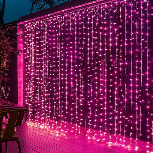 Dazzle Bright 300 LED Curtain String Lights - Waterproof Fairy Lights with 8 Modes | Pink Decor for Bedroom, Wedding & Parties