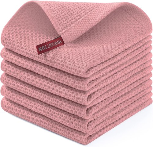 Homaxy 100% Cotton Waffle Weave Dish Cloths - Ultra Soft, Absorbent & Quick Drying | 12 x 12 Inches, 6-Pack in Dried Rose