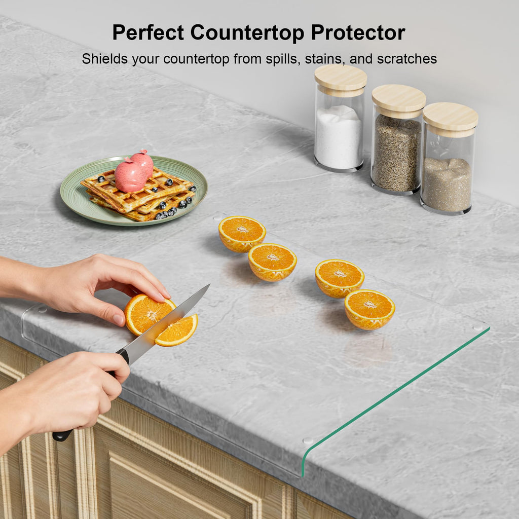 Tempered Glass Cutting Board with Lips, Clear Cutting Board, Easy to Clean and Dishwasher Safe (Clean -17 * 13.2 ins)