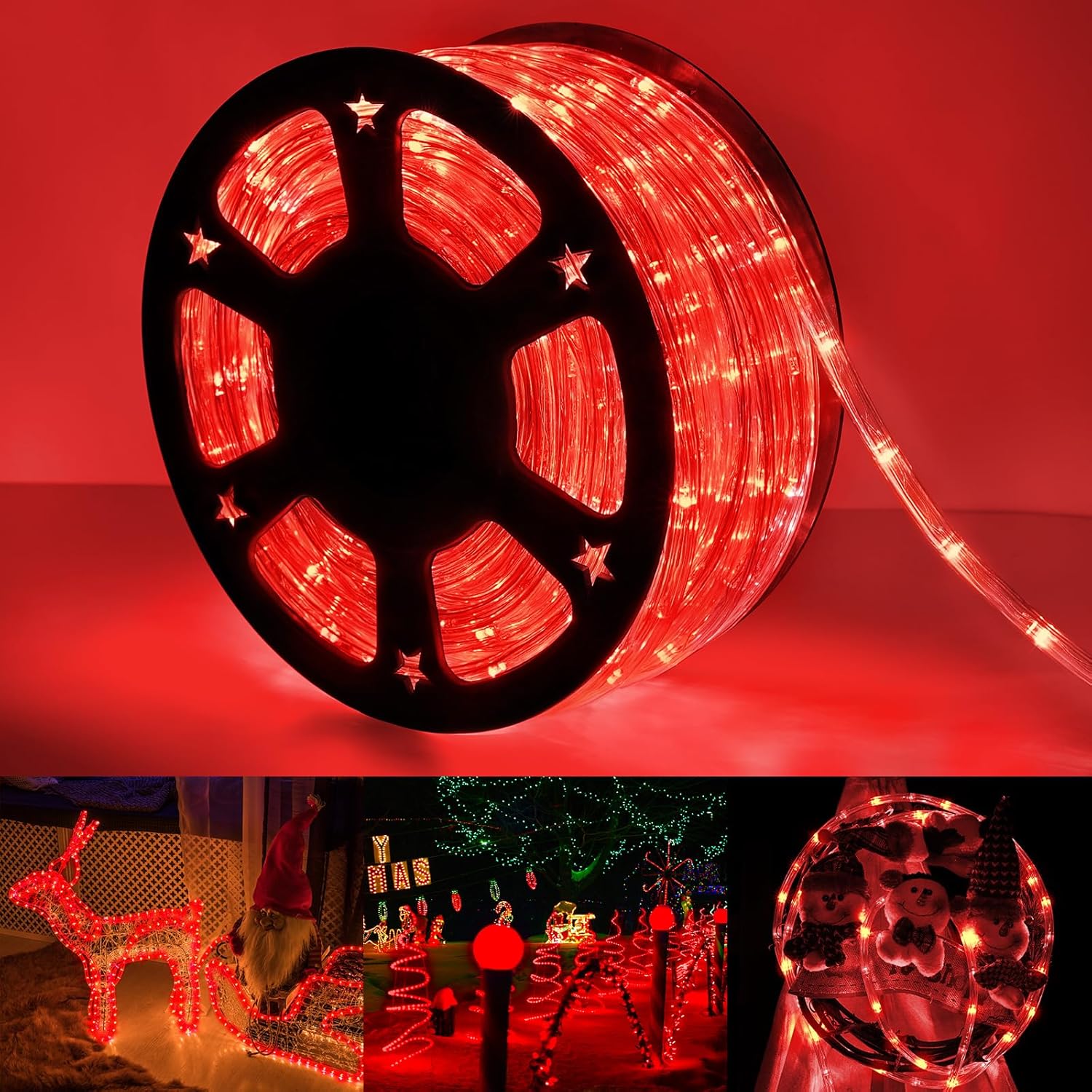 Skiennix 100ft LED Rope Lights - Waterproof & Flexible Tube Lights with 8 Modes | Red Outdoor Decor