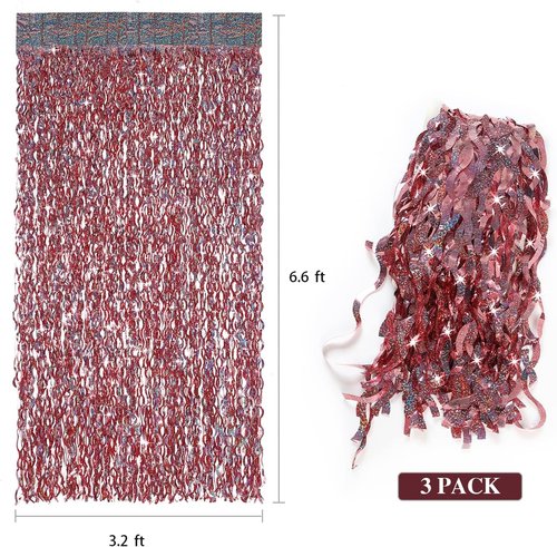 CYLMFC Tinsel Curtain - Rose Gold 3 Pack | 3.3 ft x 6.6 ft Backdrop for Birthday & Wedding Decor