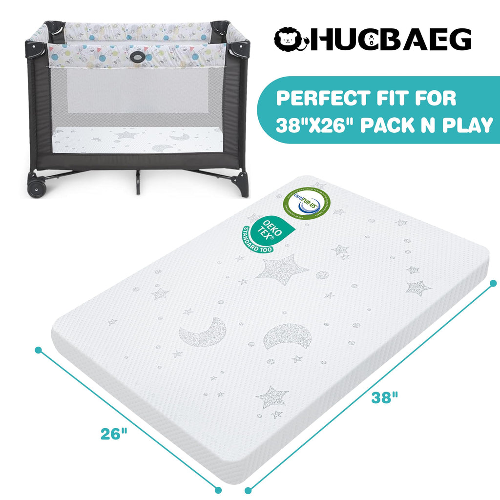 QHUCBAEG Pack and Play Mattress, 38x26 Memory Foam Pack N Play Mattresses Pad with Breathable Removable Cover, High Resilience Dual-Sided Soft & Firm Support Mattress for Pack N Play