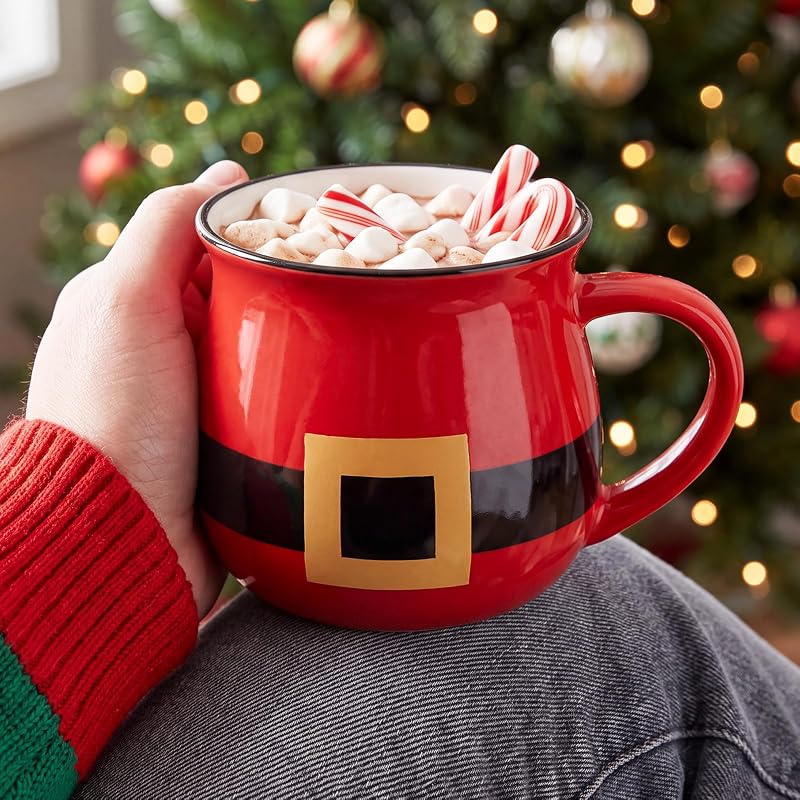 Vesici 6 Pcs Red Santa Christmas Ceramic Mugs – Bulk Coffee Cups, Santa Variation