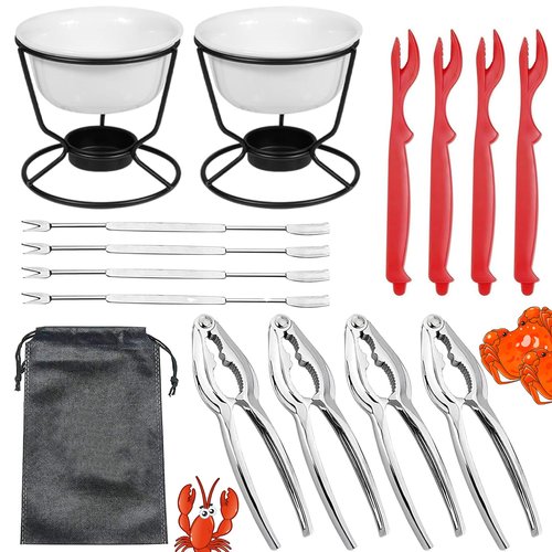 Crab Leg Cracker Tool Butter Warmers for Seafood Crab Leg Crackers Crab Lobster Butter Ceramic Warmers Set for Seafood Crab Crackers and Tools (15PCS)