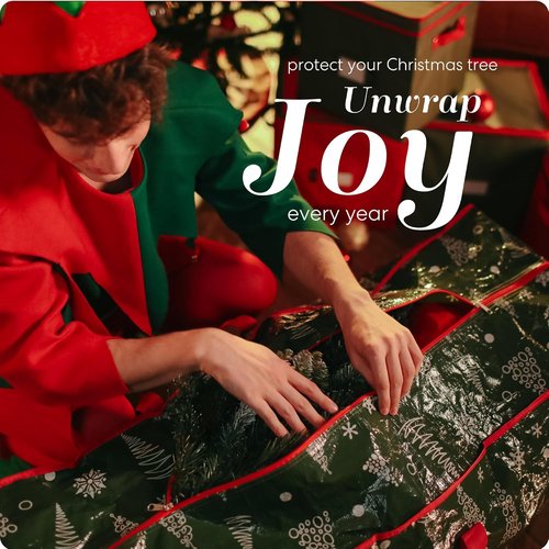 Christmas Tree Storage Bag - Durable Waterproof Zippered Bag for 7.5 Foot Artificial Trees | Protects Against Dust & Moisture (Green Printed)
