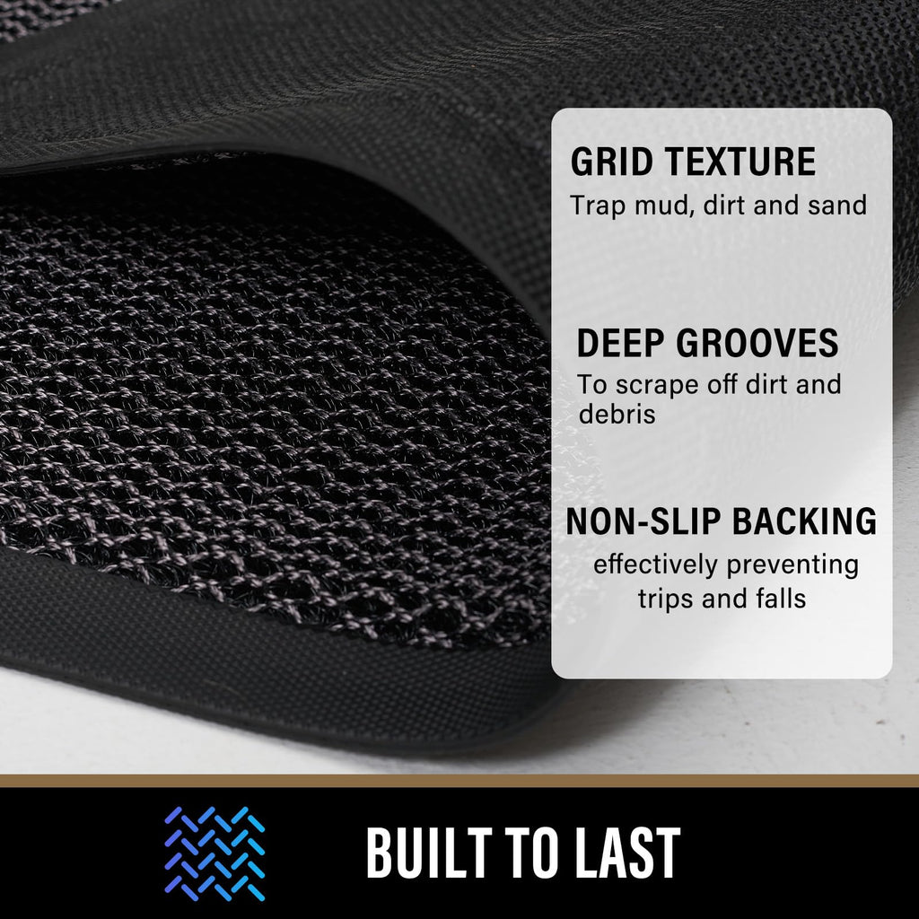 PLEASOR Front Door Mat Indoor Outdoor Entrance, Sturdy Natural Rubber Doormat, Resists Dirt and Absorbent, Low Profile Welcome Mat for Outdoor Entry, 17x30, Grey