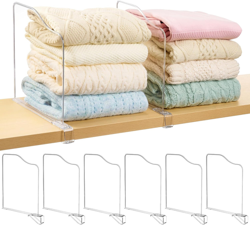 Vtopmart 12-Inch Height Shelf Dividers - Clear Plastic Closet Organizers for Sweaters, Jeans & Bags