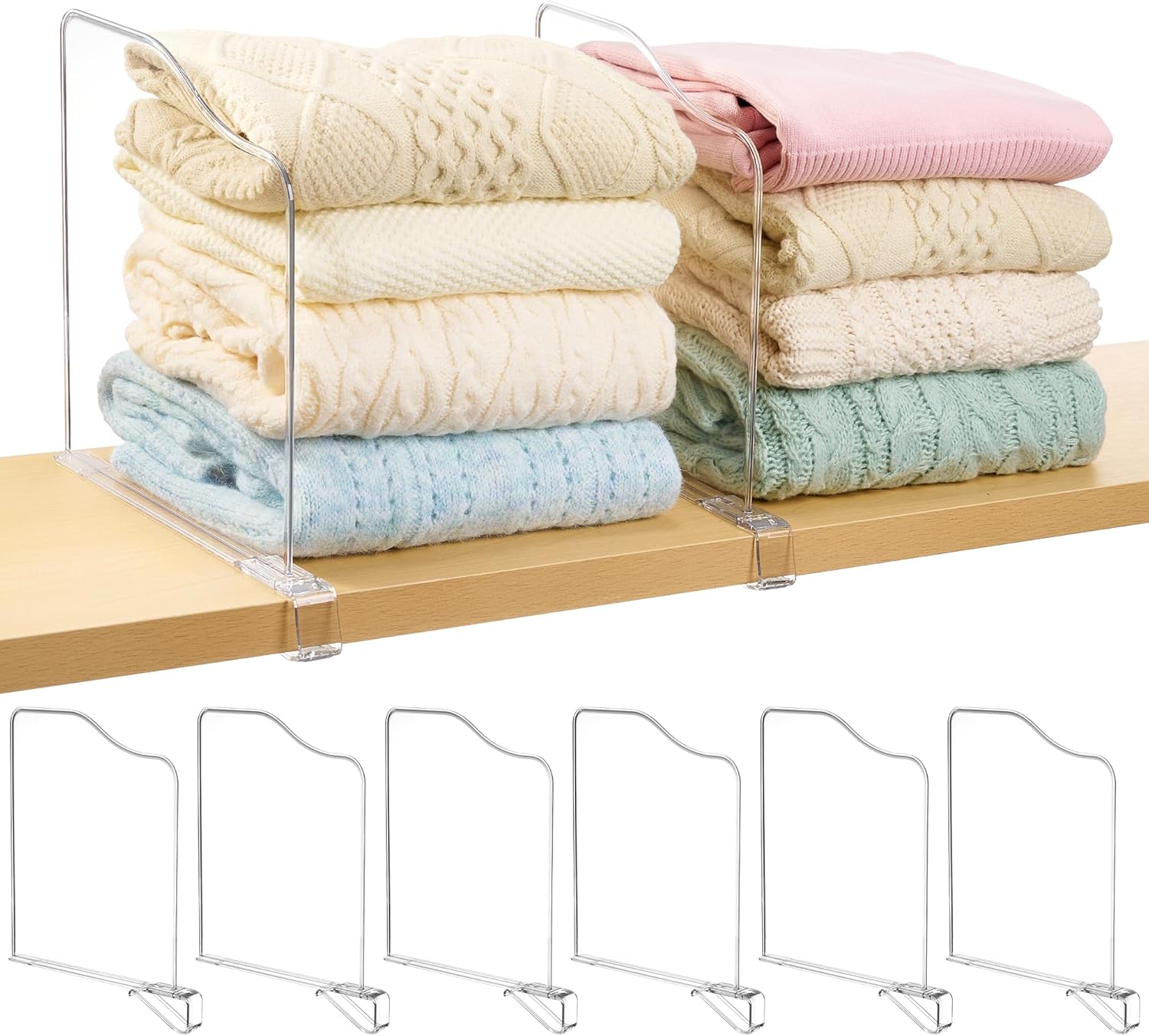 Vtopmart 12-Inch Height Shelf Dividers - Clear Plastic Closet Organizers for Sweaters, Jeans & Bags