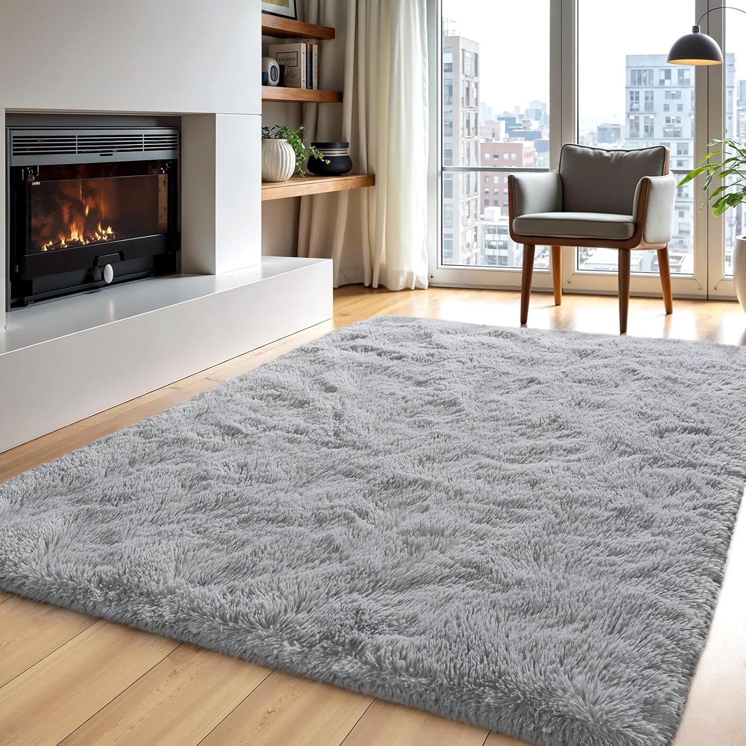 Zentavio Area Rugs - Soft Fluffy Grey Shag Carpet | 4x6 Plush Throw Rug for Living Room & Bedroom