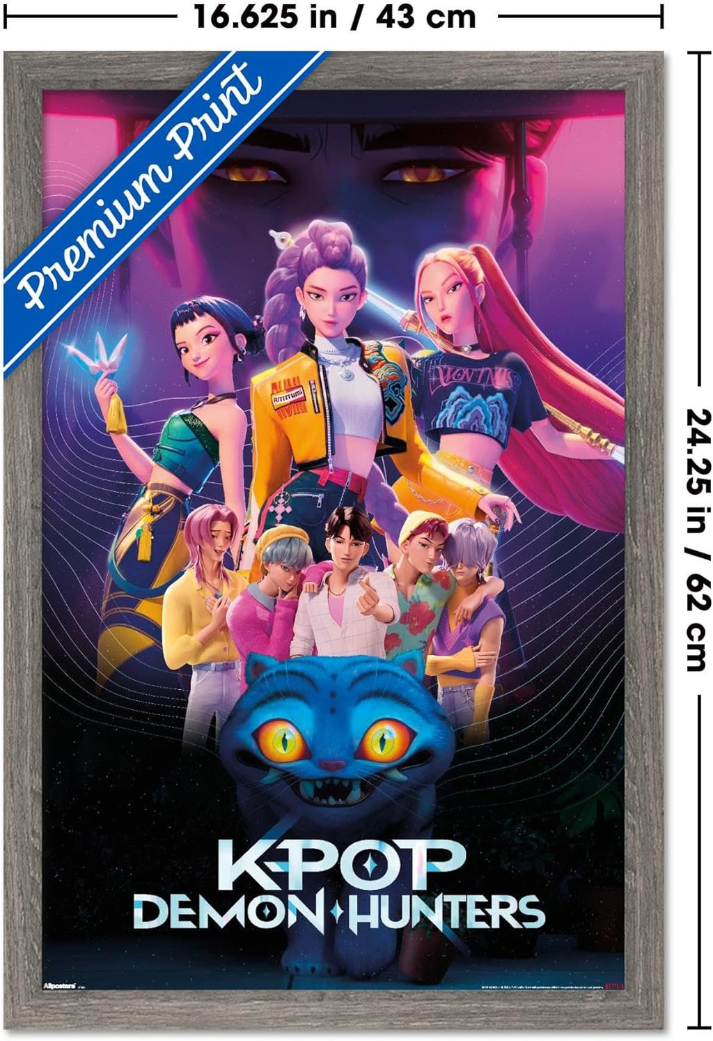 Netflix KPop Demon Hunters Wall Poster - Barnwood Framed, 22.4L x 14.7W for Stylish Decor