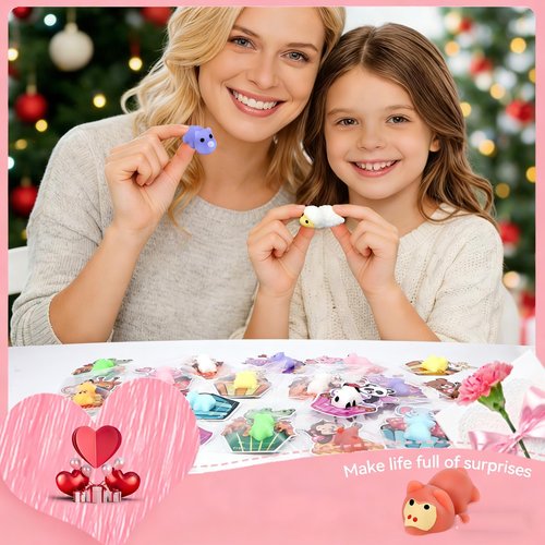 30 Pack Valentines Mochi Squishies Toys with Valentine Cards for Class,Kids,Teens Mini Animal Squishy Stress Relief Toy Valentine's Day Toys for Valentines Party Favors School Classroom Exchange