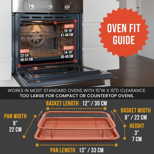 Chef Pomodoro Air Fryer Tray - Copper Crisper & Baking Pan Set for Toaster Oven | 2-Piece Rectangle