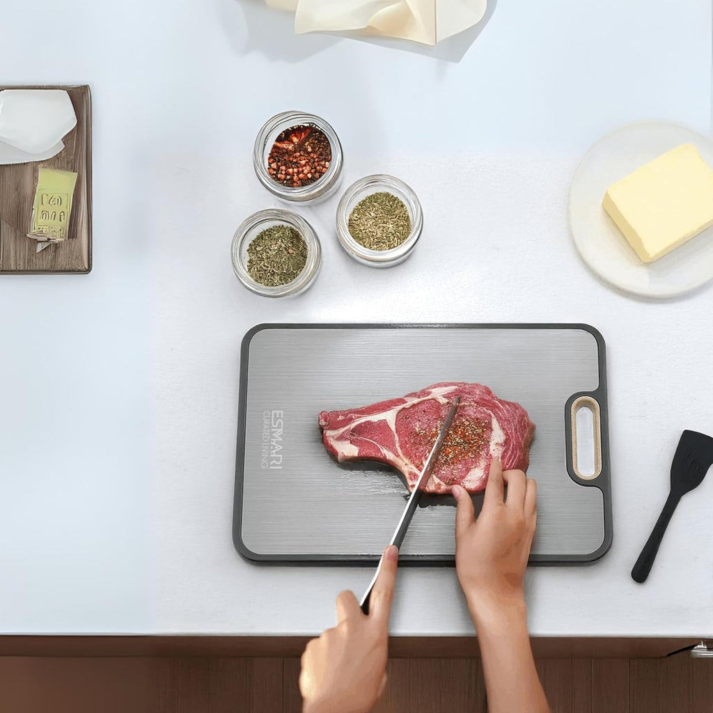 Titanium Cutting Board - 2-in-1 Double-Sided Food Grade Pure Titanium & PP | Large 16” × 11” Easy Clean Chopping Board for Meat & Vegetables