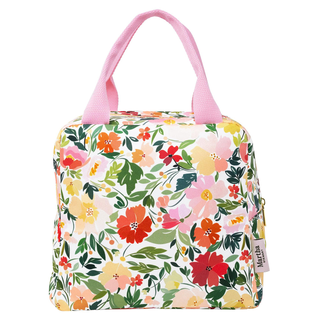 Martha Stewart Insulated Lunch Box for Women, Spacious Lunch Tote, 11" x 6.5" x 13.5", Comfortable Carrying Straps & Storage Pocket, Deep Ultramarine Stripe