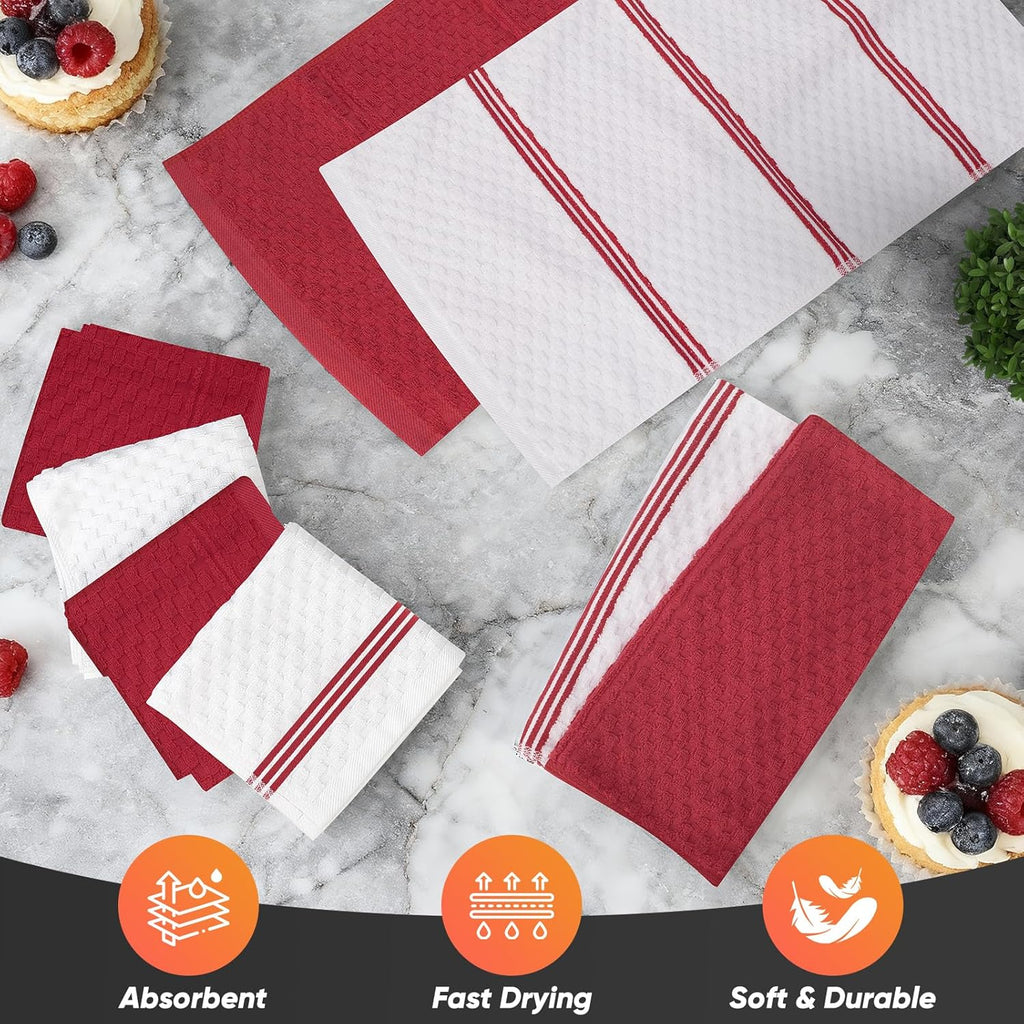 Skiennix Oven Mitts Set - 500°F Heat Resistant Gloves & Potholders with Silicone Grip | Red