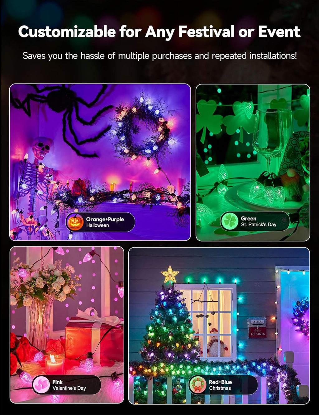 Minetom Smart C9 Christmas Lights - 100 LED Color Changing Fairy Lights | App Control & Music Sync, 99FT