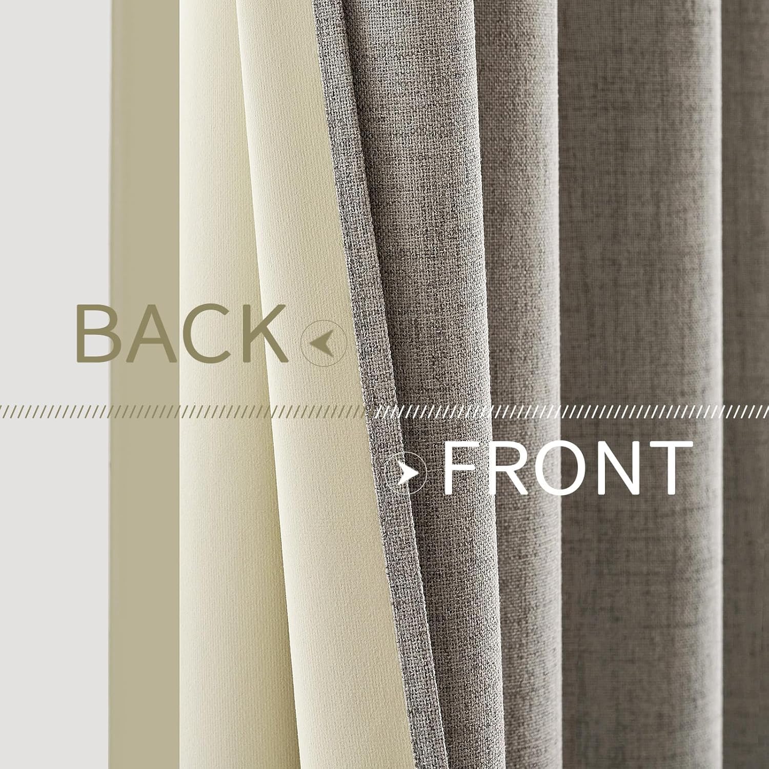MIULEE Blackout Linen Curtains - 100% Thermal Insulated Greige Drapes | Room Darkening 52x72 Inch (2 Panels)