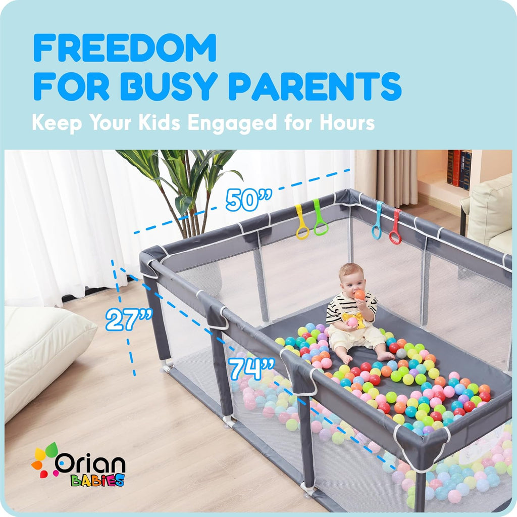 Orian Playpen - Large 50x74 Baby Play Yard | Sturdy Indoor/Outdoor Mesh Sides, Safe Play Area
