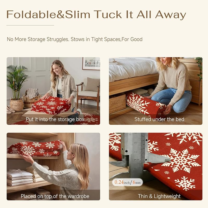 Snowflake Red 4x6 Area Rug – HUGEAR 4' x 6' Small Christmas Rug, Non-Slip Backing