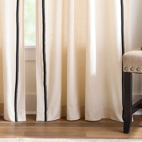 Martha Stewart Cream Light Filtering Window Curtains for Living Room - 50" x 84" - Set of 2 - Back Tab Panels - Embroidered Stripe Linen